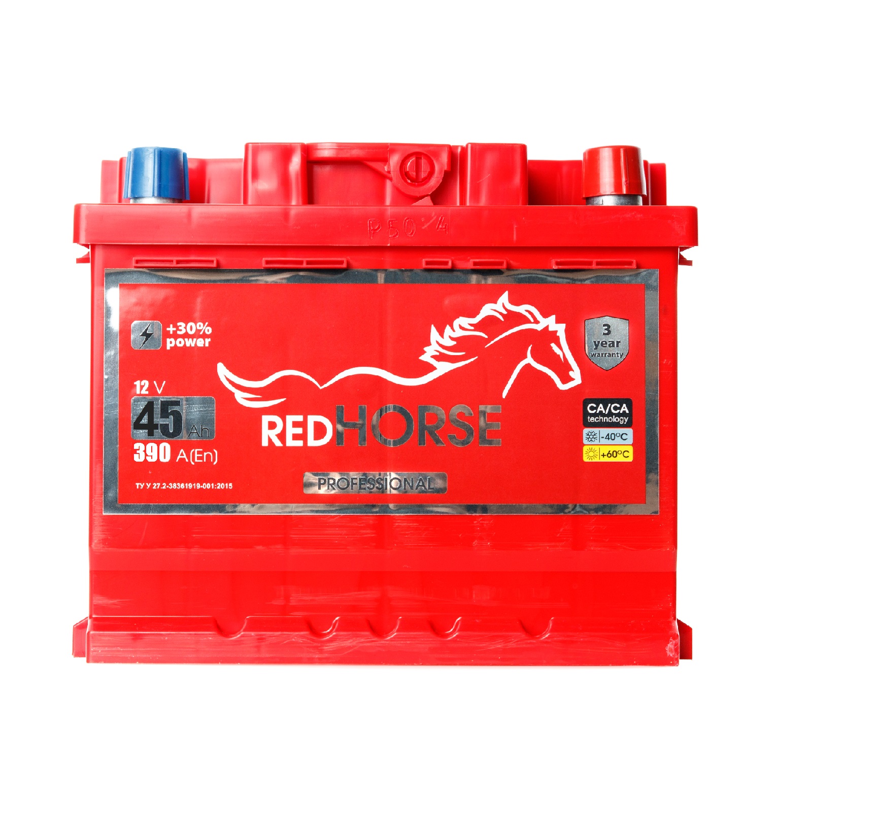 Акумулятор легковий Red Horse Premium 6СТ-45(0), 12B, 45Ah, 390A, плюс праворуч (R+) кальцієвий (Ca/Ca), 207x175x175мм (RHPREM045E0)
